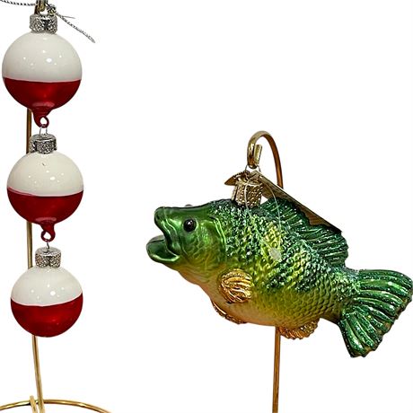 Old World Christmas Blown Glass Fish Ornament & Blown Glass Bobber Ornament