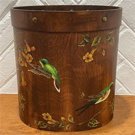 Wooden Humming Bird & Floral Motif Waste Basket
