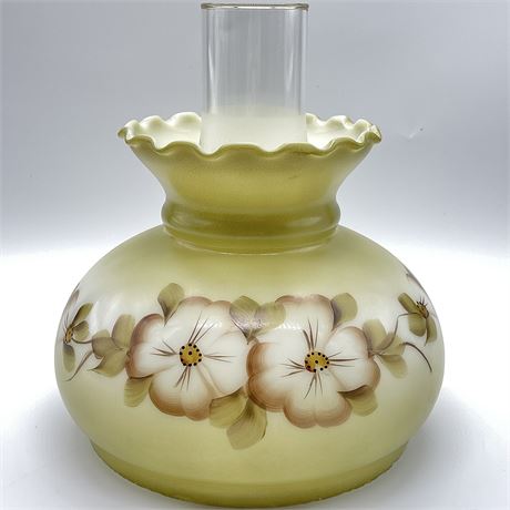 Vtg Hand-Painted Glass Lamp Shade w/ Hurricane