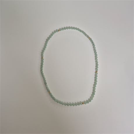 Dainty Jade-Like Beaded Necklace – Gold‑Tone Accents, Delicate 30"