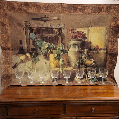 Wine Theme Tapestry with Wine Glasses
