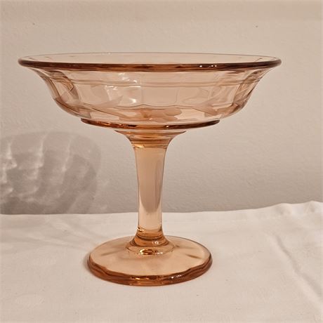 Etched Pink Depression Glass Compote~Circa 1930