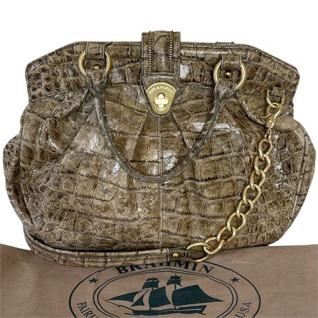 Brahmin Adora Crocodile-Embossed Genuine Leather Bag w/ Crossbody Strap