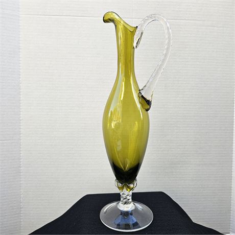 Guildcraft Italy MCM 13.5" Tall Olive Green Glass Decanter Vase
