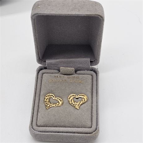 14K Gold Filligree Heart Earrings