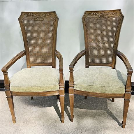 Drexel "Di Moda" collection Italian Tuscan style cane back dining arm chairs