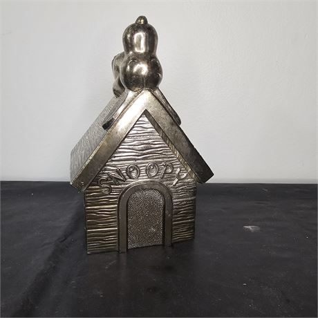 1958 Silverplated Snoopy Peanuts Dog House Coin Bank