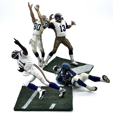 Vintage NFL Player Figurines with Two Field Stands