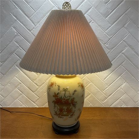 Vtg 3-Way Floral Porcelain Ginger Jar Table Lamp