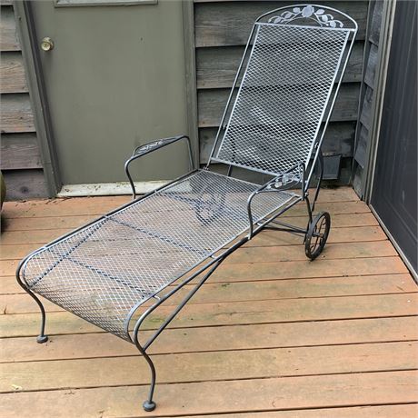 Black Wrought Iron Chaise Lounge with Wheels