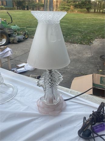 vintage Art Deco frosted glass boudoir lamp with a pleated shade.