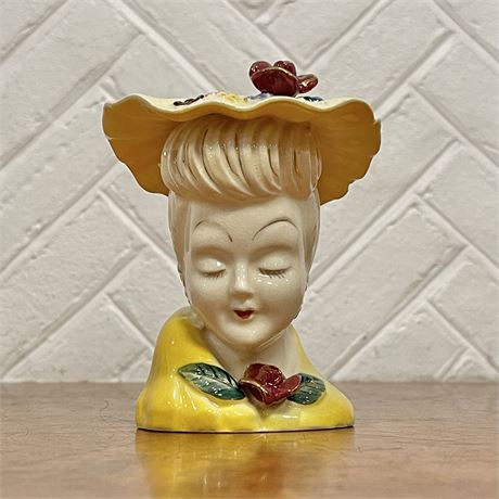 Vtg Acme Ware Ceramic Lady Head Vase