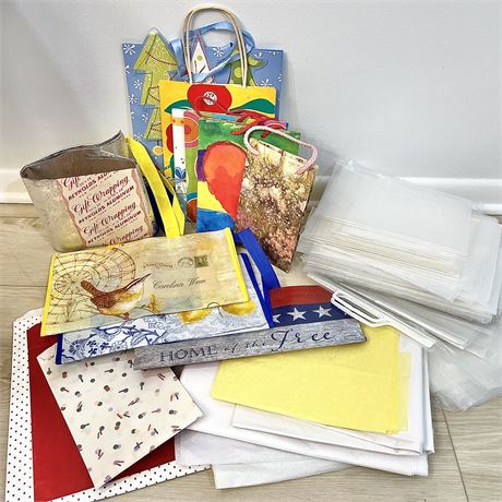 Gifting Supplies with a Variety of Bags and Tissue Paper