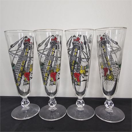 1960's Libbey Glass Treasure Island Pilsner Glasses, Set of 4