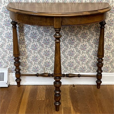 Vtg Demi-Lune Spindle Tri-Legged Table