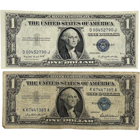 1935 G & 1957 $1 Blue Seal Silver Certificates