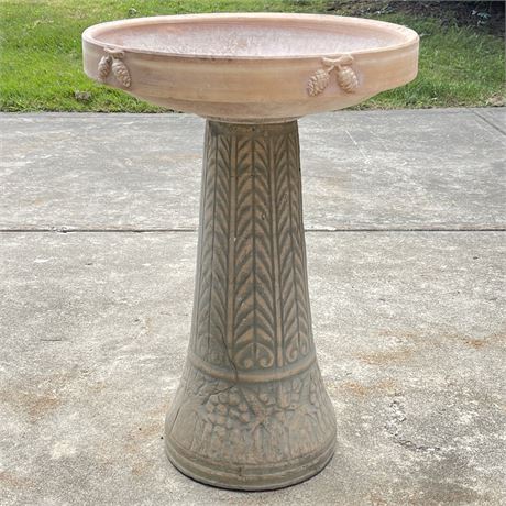 Vtg Burley Fired Clay 2pc Birdbath