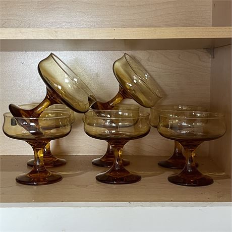 (8) Mid Century Libby Sherbet / Coupe Amber Glass Set