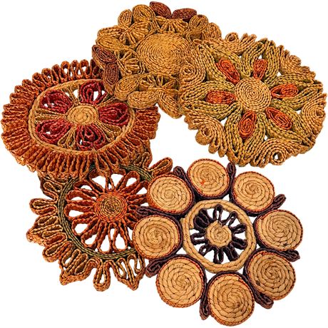 Vtg Hand-Woven Raffia Trivets
