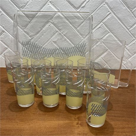 Vtg MCM HJ Stotter Beach Lucite 12 Glasses with Pitcher and Serving Tray