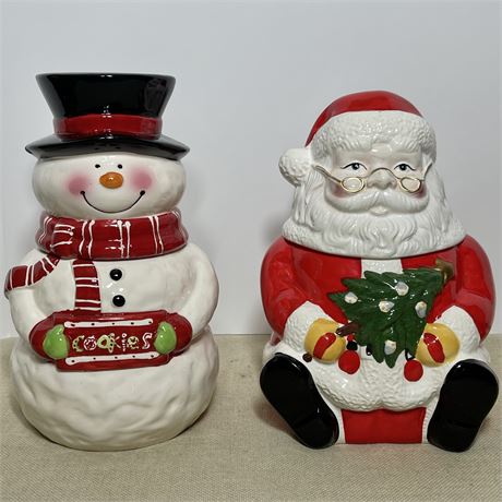 Christmas Snowman & Santa Claus Cookie Jars