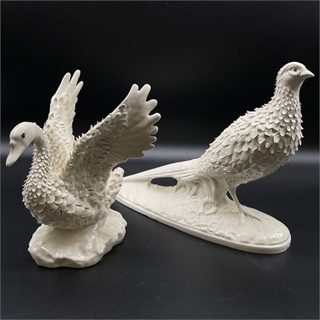 Holland Mold Pheasant & Swan Glazed Ceramic Figurines