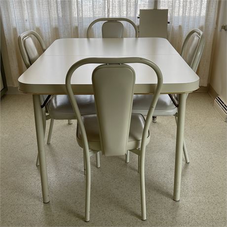 Vintage Kitchen Table with 4 Padded Metal Framed Chairs