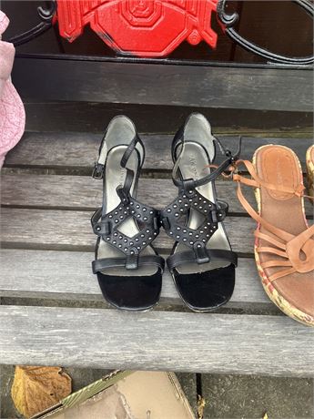 leather ankle strap studded sandals with a high heel .Size 8
