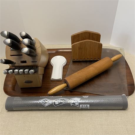 Kitchen Accessories w/ Anolon Knife Set and Block, Hospitality Tray and More