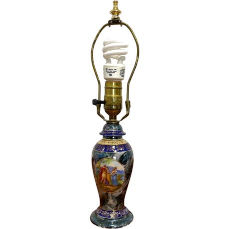 Czech Hand Painted Porcelain Greek Figural Motif Urn Converted Into Table Lamp