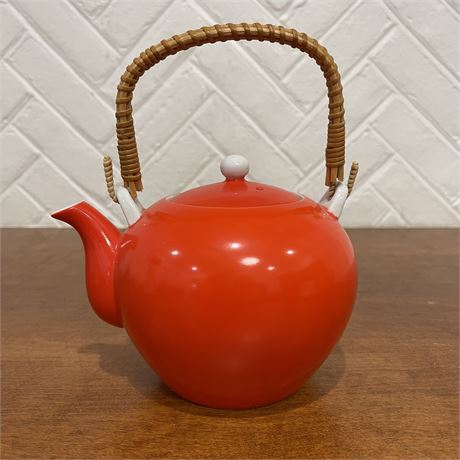 MCM Woven Handled Orange Ceramic Teapot