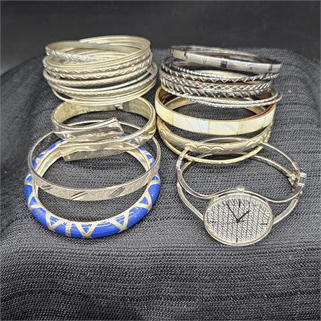 Anne Klein Bangle/Cuff Watch & Silvertone Bangle Bracelet Lot