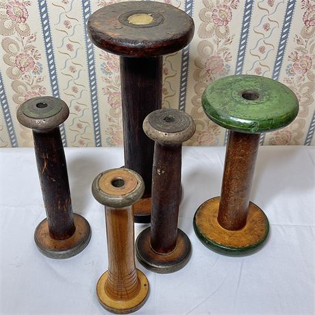 (4) Antique Wooden Spools