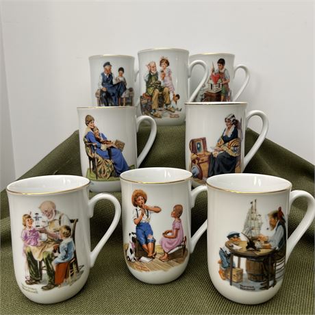 (8) 1982 Normal Rockwell Museum Collectors Mugs