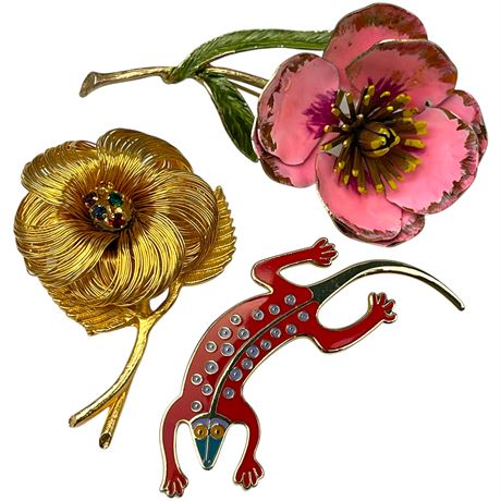Mid Century Enamel Brooches by Laurel Burch and Others