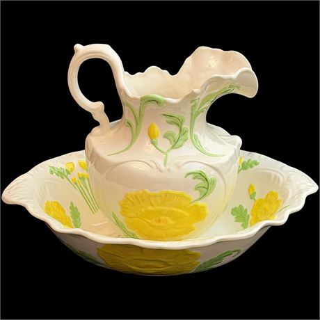 1977 Handcrafted Pottery Pitcher & Washbasin Set