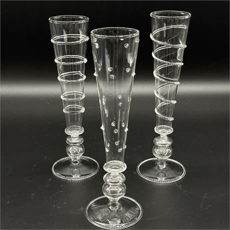 Set of 3 Vintage Champaign Flutes w/ Textured Swirls and Dots