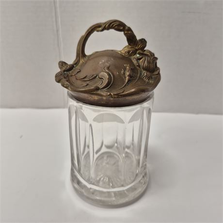 Antique Art Nouveau Heavy Glass Humidor Jar
