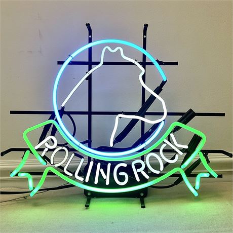 Vtg Rolling Rock Lighted Glass Gas Tube Advertising Beer Sign