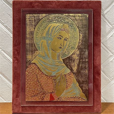 Count A. Agazzi Signed Byzantine Style Reverse Painted Madonna on Venetian Glass
