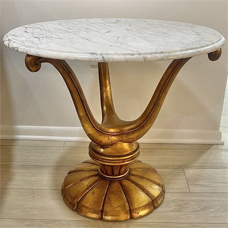 Marble Top Gold Toned Base Side Table - Made in Italy