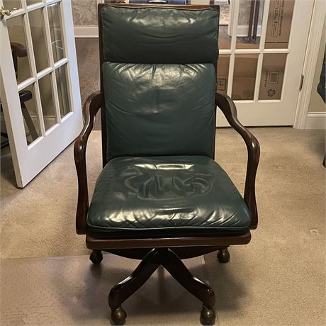Dark Green Leather Executive Rolling Desk Chair
