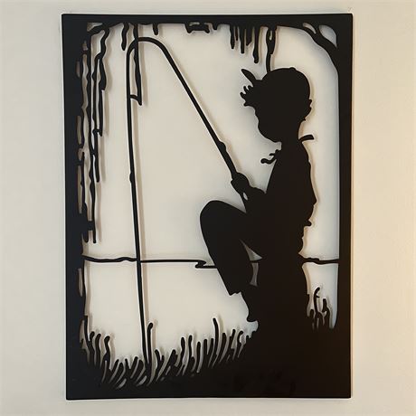 Boy Fishing Metal Silhouette Wall Hanging