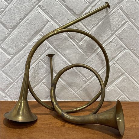 Pair of Vintage Brass French Horns