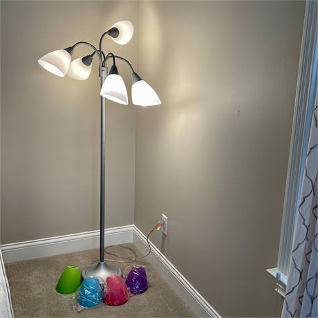 5 Light Floor Lamp with 5 White and 4 Multicolored Shades