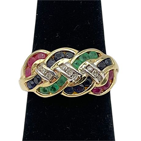 14K Yellow Gold Multi-Gemstone Thailand Ring - Size 6