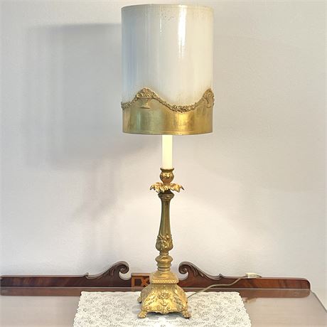 Vintage Hollywood Regency Style 3-Way Gold Gilt Table Lamp