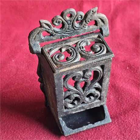 Cast Iron Match Stick Holder Black Rustic Wall Mount