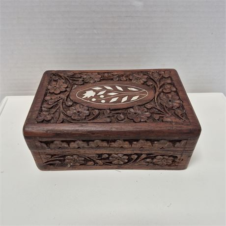 Vintage Hand-Carved Wooden Jewelry/Trinket Box