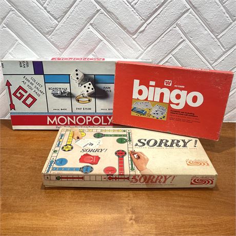 Set of 3 Vintage Board Games - Monopoly, Bingo, and Sorry